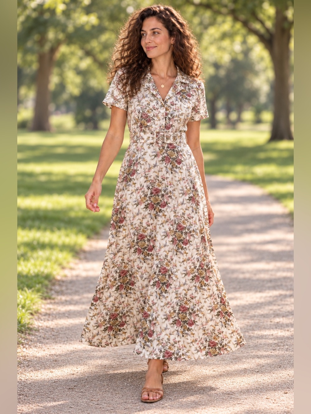 Zara XS Floral Belted Button Front Maxi Shirt Dress Cottagecore